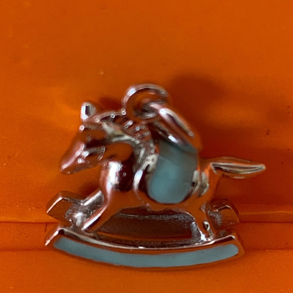 New sterling silver baby blue rocking horse charm
